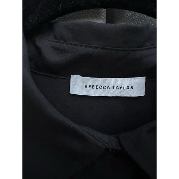 Rebecca Taylor $295 Women's Black Silk Ribbon Trim Sheer Button-Up Size S Luxury - Picture 11 of 16